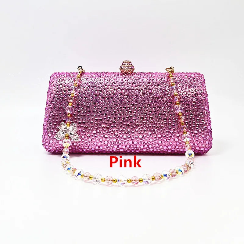 XIYUAN Orange Crystal Evening Clutch Bag Glittering Diamond Crossbody Purse Wedding Bridal Handbag Gorgeous Stones Party Purses