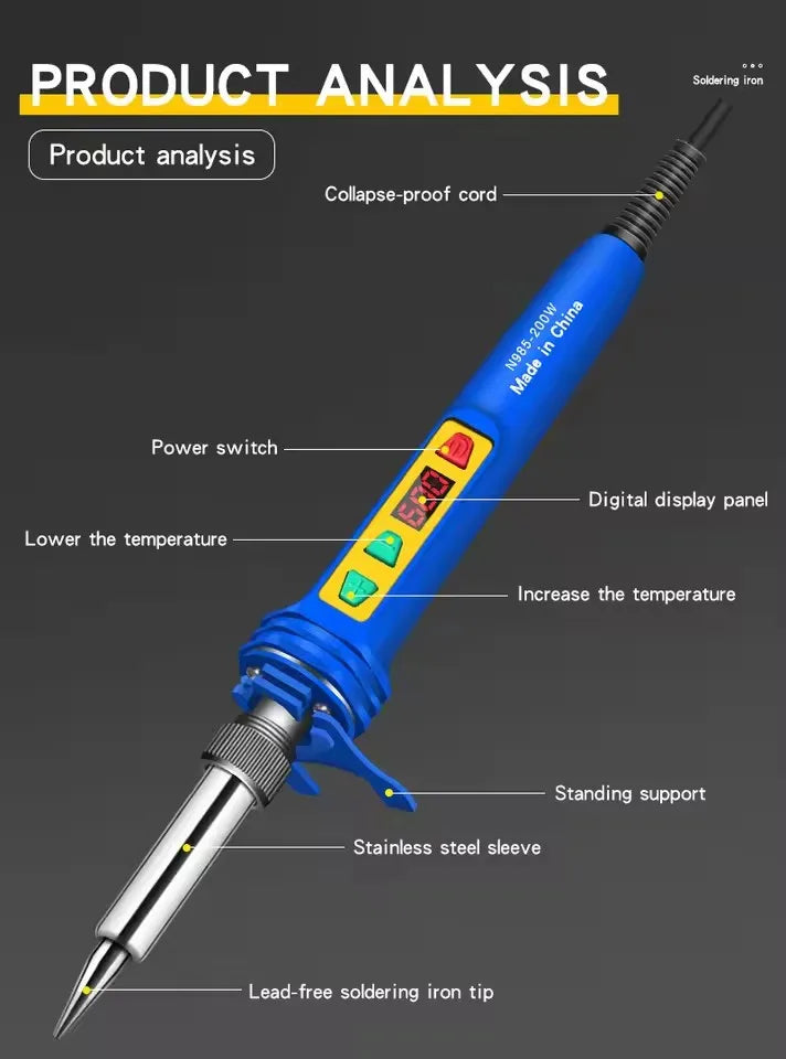 100-200W high-power soldering iron 220V adjustable temperature fast heating welding tool, used for electronic maintenance work