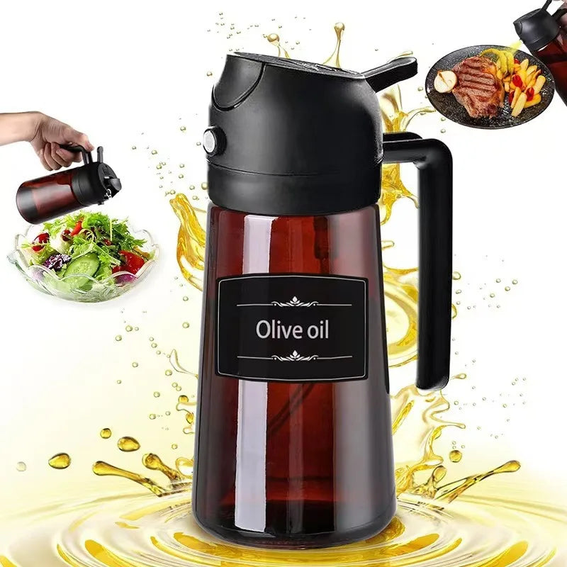 1pc 2 in 1 Glass Oil Sprayer Bottle, 16oz Leakproof Olive Oil Dispenser for Cooking BBQ Salad, Food Grade BPA-Free Kitchen Tool