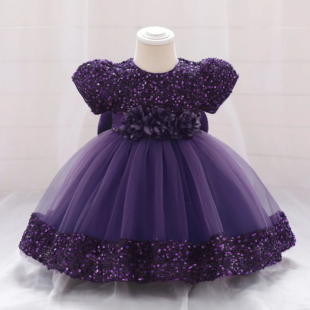 Toddler Baby Sequin Party Dresses Baptism Wedding 1 Year Birthday Bow Princess Dress For Baby Girls Lace Bridemaid Gown Vestidos