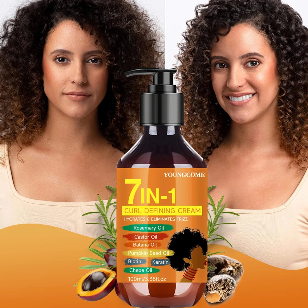 YOUNGCOME 7-IN-1 Curl Defining Cream- Defines Curls, Tames Frizz, Adds Smoothness and Texture for Curly and Wavy Hair