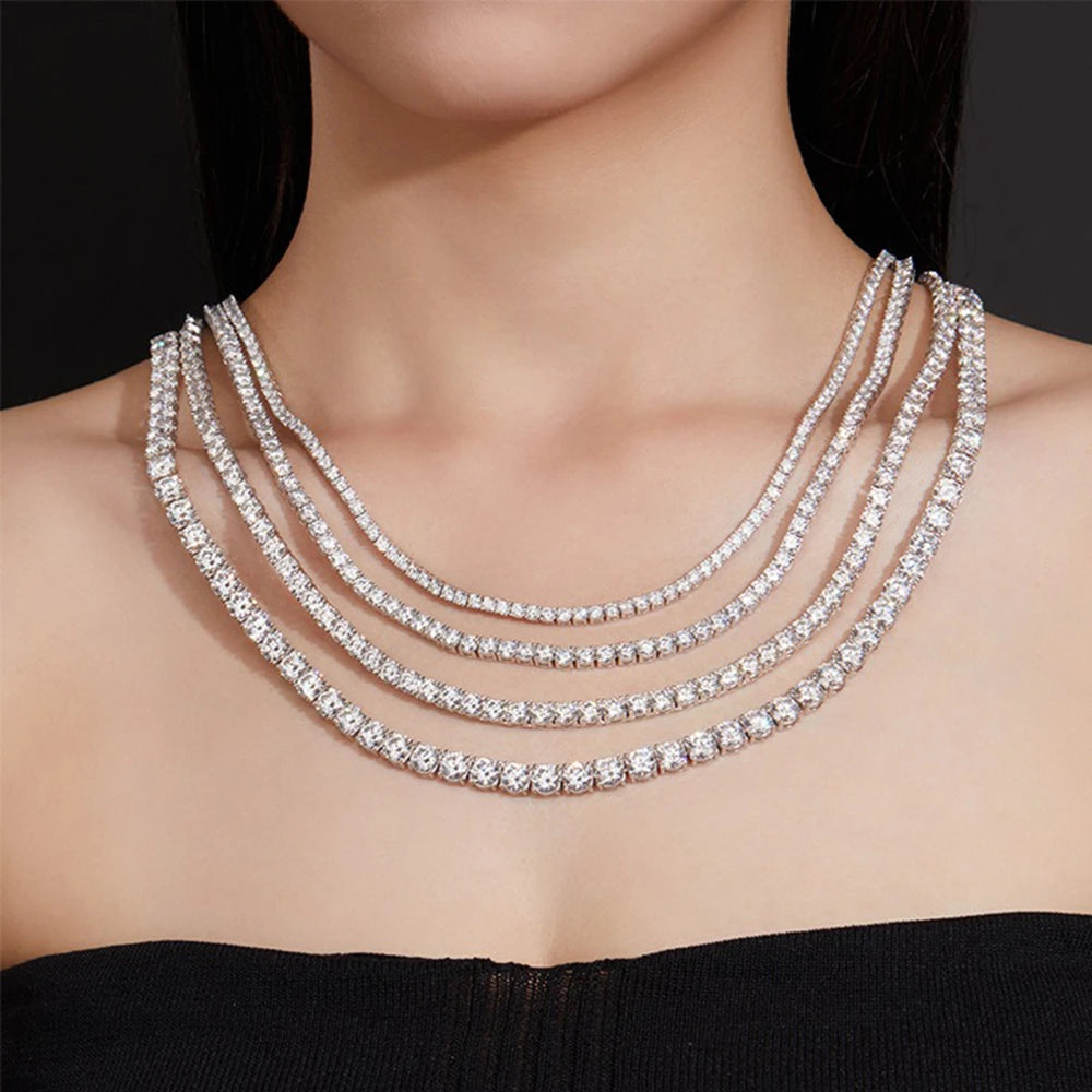 SEMNI 3mm 4mm 5mm Moissanite Diamond Tennis Necklace for Women Men 925 Sterling Silver Luxury Fine Jewelry Sparkling Diamond