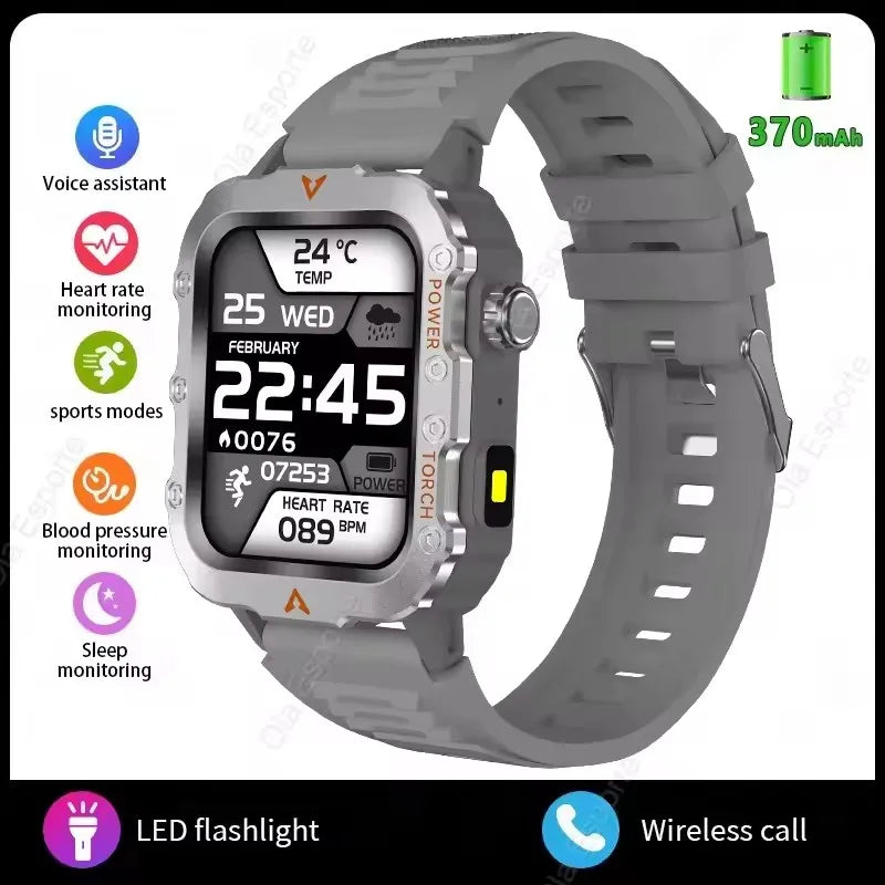 2026 New Military Outdoor Smart Watch Men's GPS Flashlight Bluetooth Call 2.01" AMOLED Screen 3ATM Waterproof Sports Smartwatch