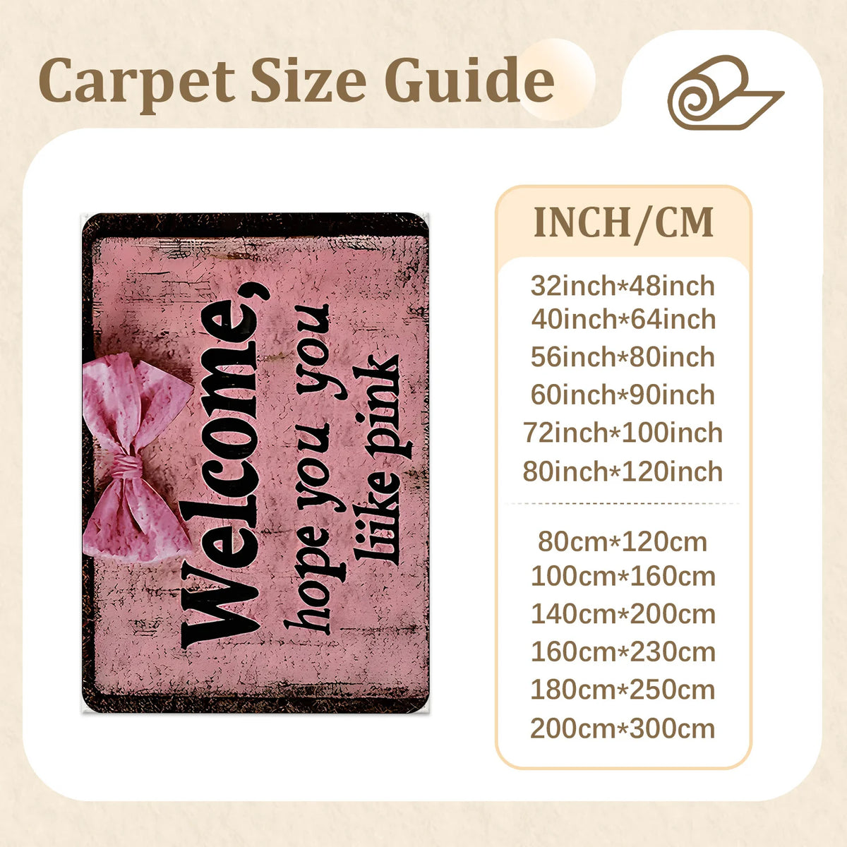 Pink Welcome Bow Area Rug – Six Sizes