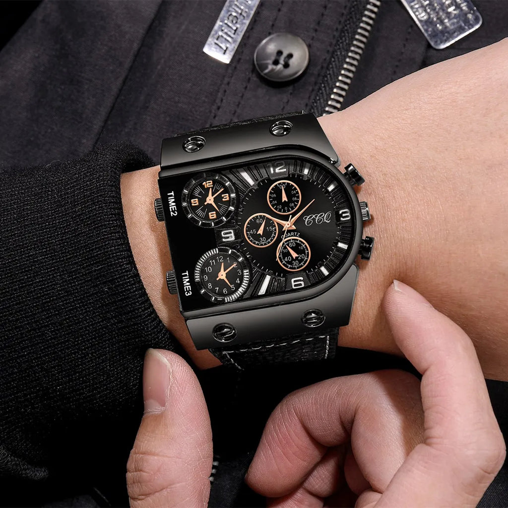 Fashion Decorative Five-eyes Big Dial Men's Quartz Watch Casual Leather Band Male Sports Watches