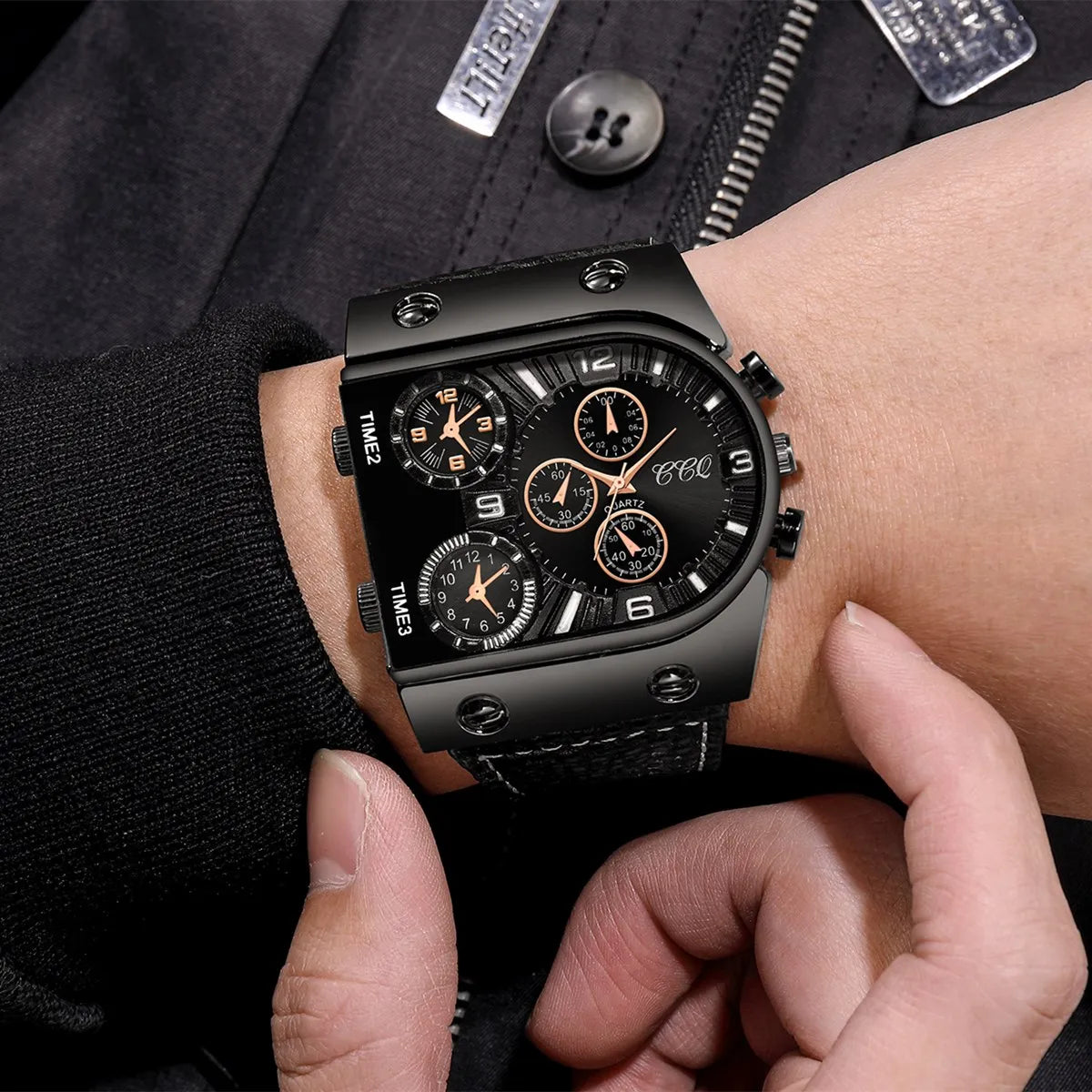 Fashion Decorative Five-eyes Big Dial Men's Quartz Watch Casual Leather Band Male Sports Watches