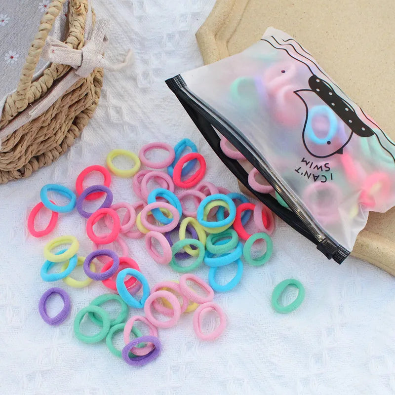 100 Zippered Bag Children's Hair Accessories With High Elasticity Fashionable Nylon Hair Rope Simple Basic Sports Headband