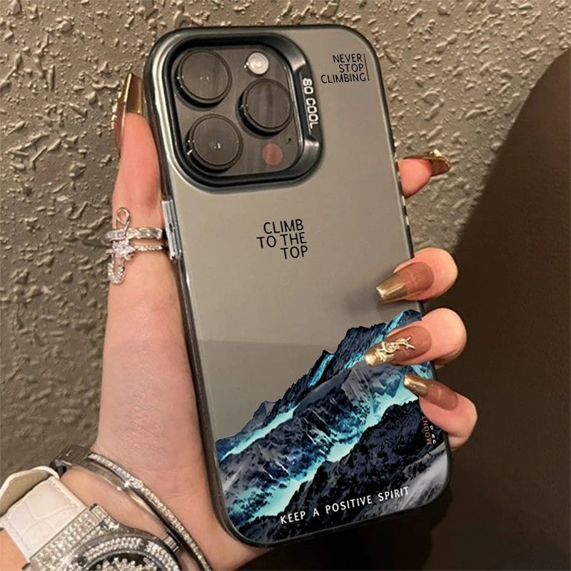 Snow Mountain Landscape Sunset Electroplate Silver Phone Case For iPhone 16 Pro 17 18 Pro 11 12 13 14 15 Pro Max Air 16E Cover