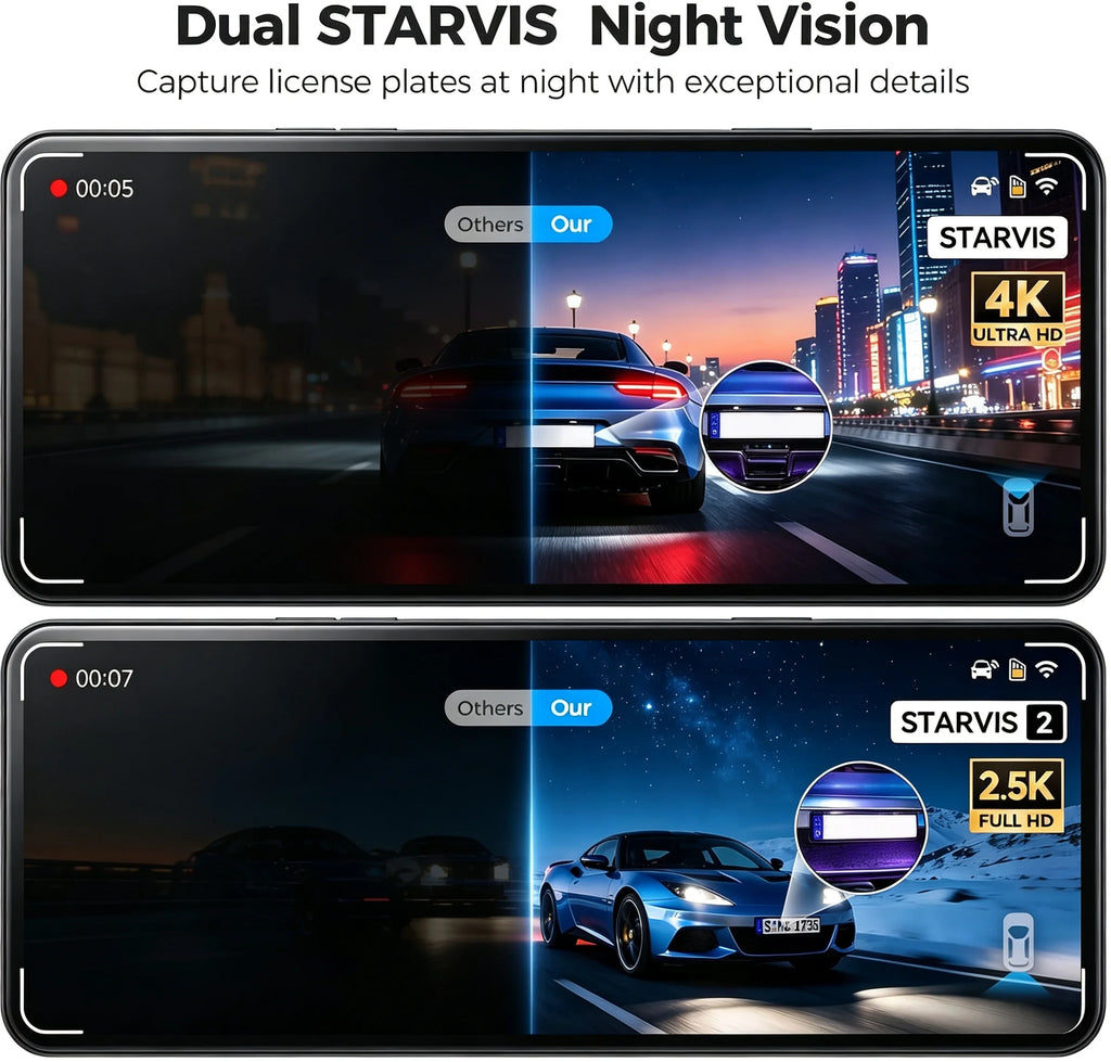 4K+2.5K Mirror Dash Cam with Front IMX678 & Rear, 10" Rear View Mirror Camera, 170° Wide-Angle, Reversing Aid, G-sensor, Looped Recording, Night Vision, 5.8GHz WiFi, External GPS, ADAS & BSD & LCA, 64G TF Card, X10 Pro Max