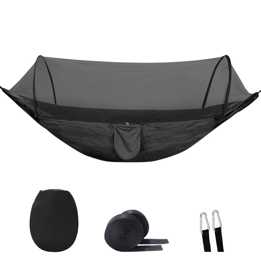 2-In-1 Camping Hammock With Mosquito Net 1.6lbs Ultralight Parachute Nylon Hanging Bed For Outdoor Survival Travel Backyard