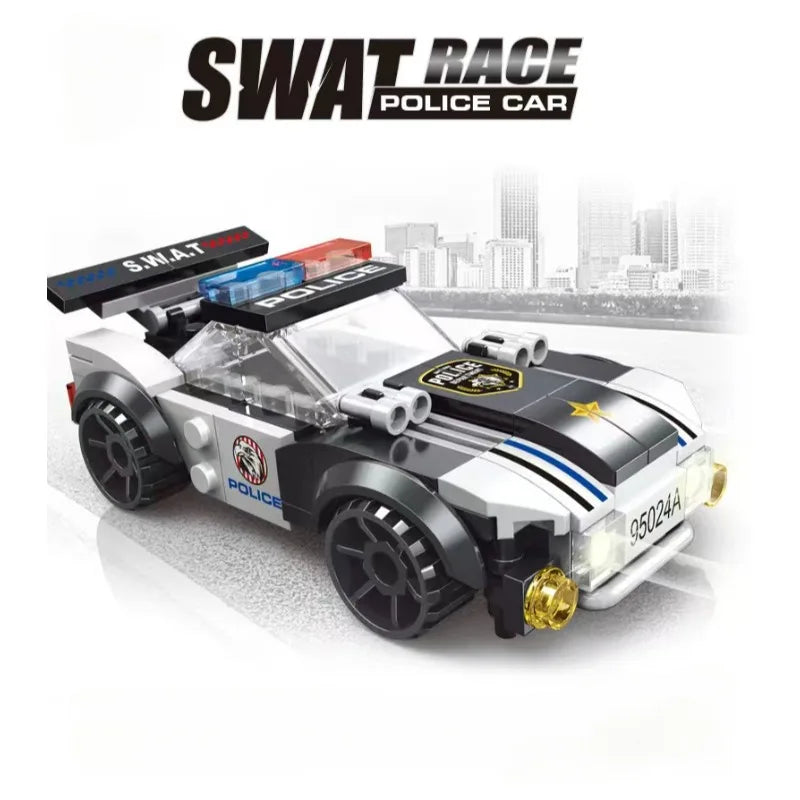 MOC Police Patrol Car Helicopter City Traffic Bus Assembly Model DIY Building Blocks Classic Creative Puzzle Toys Boy Gifts