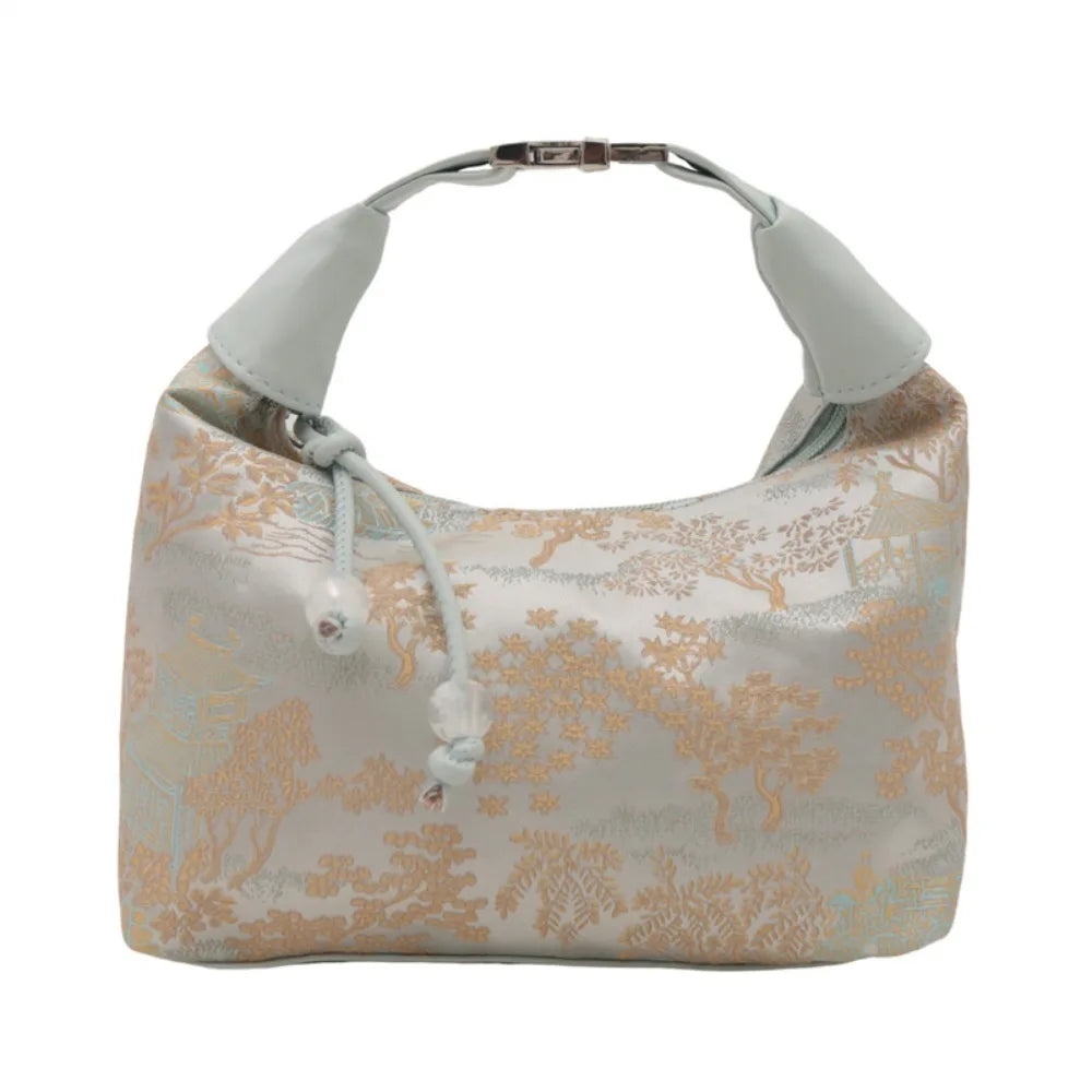 Luxury Embroidery Shoulder Bag Nylon Texture Small Armpit Bag Pearl Pendant Bucket Handbag Women Girl