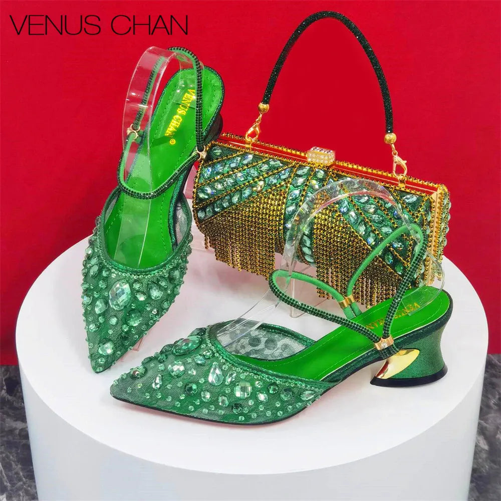 Sandals Woman Summer 2024 Italian Design Luxury Women's Shoes and Wallet Full Diamond Decorative Cylinder Mini Handbag