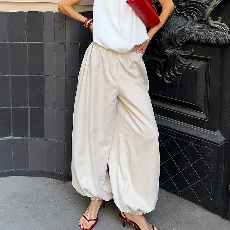 100% Cotton High Quality Women Casual High Waist Bloomers Long Pants Fashion Big Wide Leg Pants Women Clothes Trousers