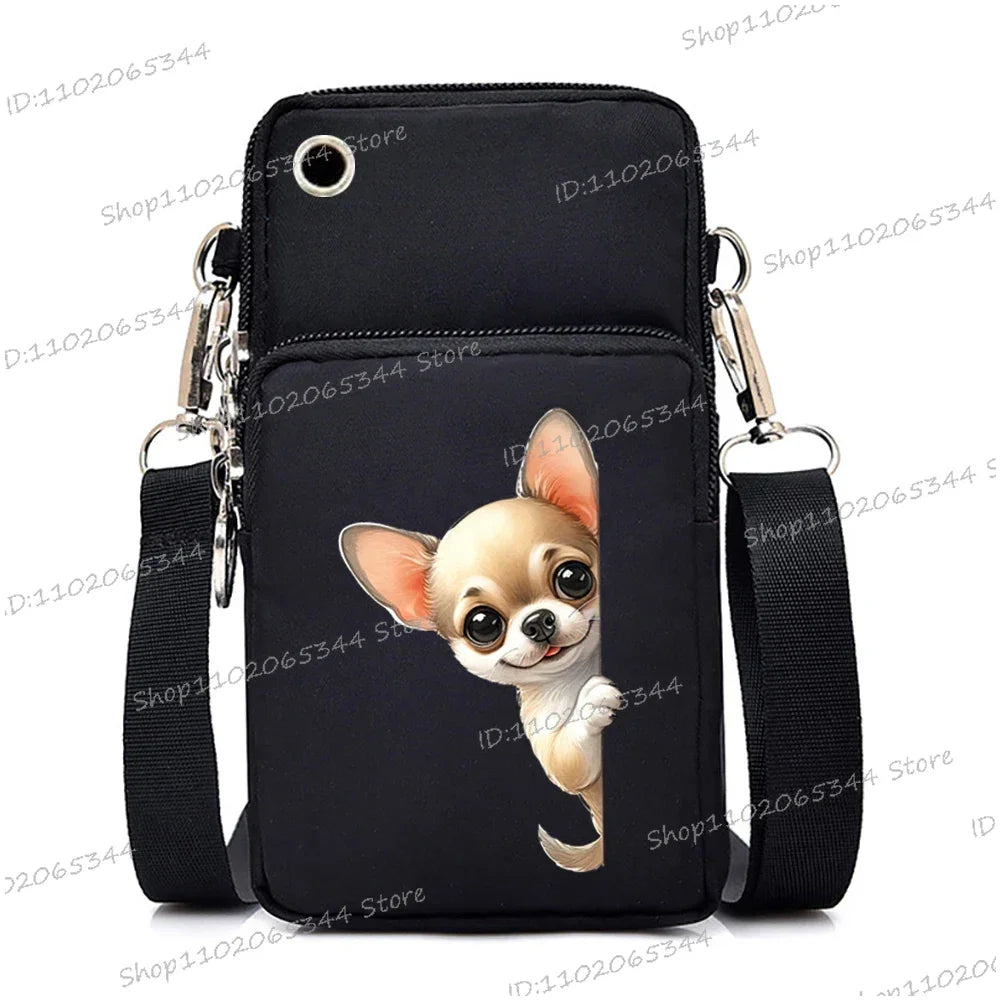 New Mobile Phone Bag Funny Anime Dog Print Shoulder Messenger Bag Women Men Coin Purse Handbag Animal Lover Small Crossbody Bag