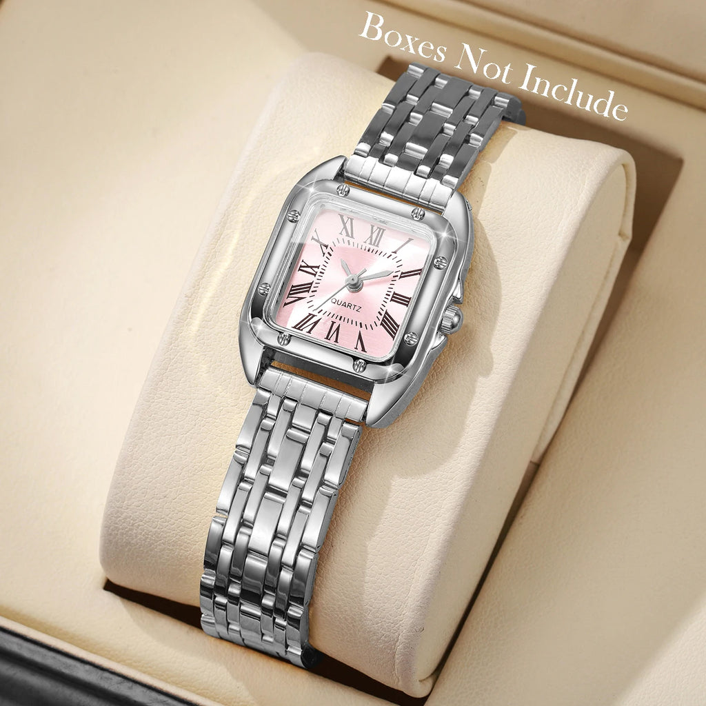 Luxury Square Women Quartz Watch Fashion Roma Dial Ladies Wristwatch Reloj Mujer Girls Clock Gift (Without Box)