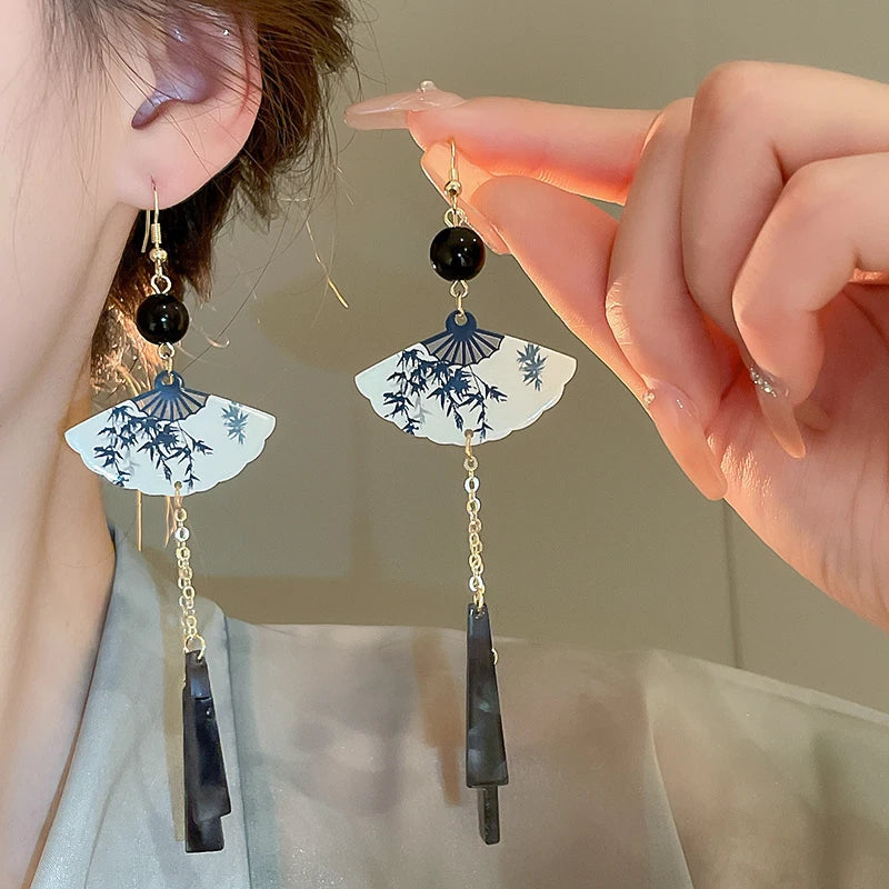 Neo-chinese Style Bamboo Joint Flower Earrings Imitation Pearl Fringe Earring New National Tide Personality  Earrings Women  K-