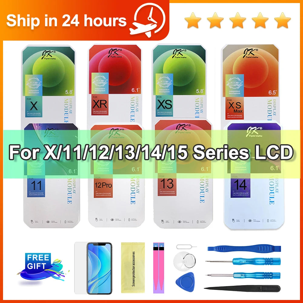 AAA+ JK For iPhone X XR XS Display Touch Screen Digitizer Assembly For 11 Pro 12 Mini 13 Pro Max 14 Plus LCD Replacement Part