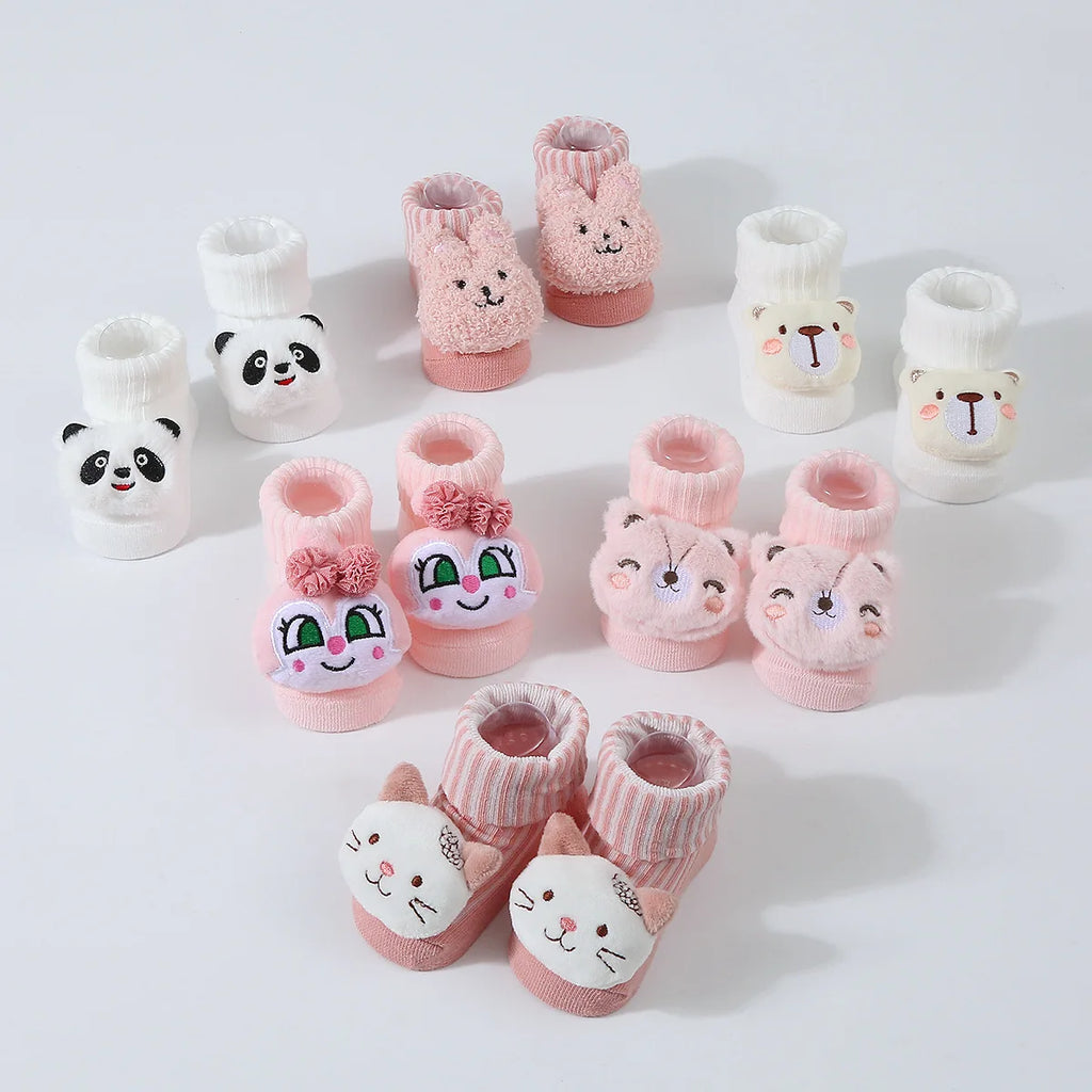 Baby Socks Spring and Autumn Soft Cotton Newborn Baby Socks in The Tube Cartoon 3D Doll Infant Boys Girls Socks 0-6 Months