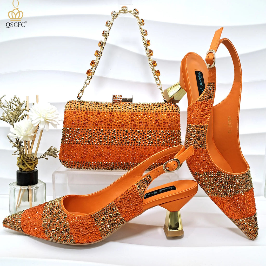 QSGFC New Arrive Italian Design Party Shoes With Matching Clutch Bag Hot African Wedding With Women Heel Shoes And Bag Set Party