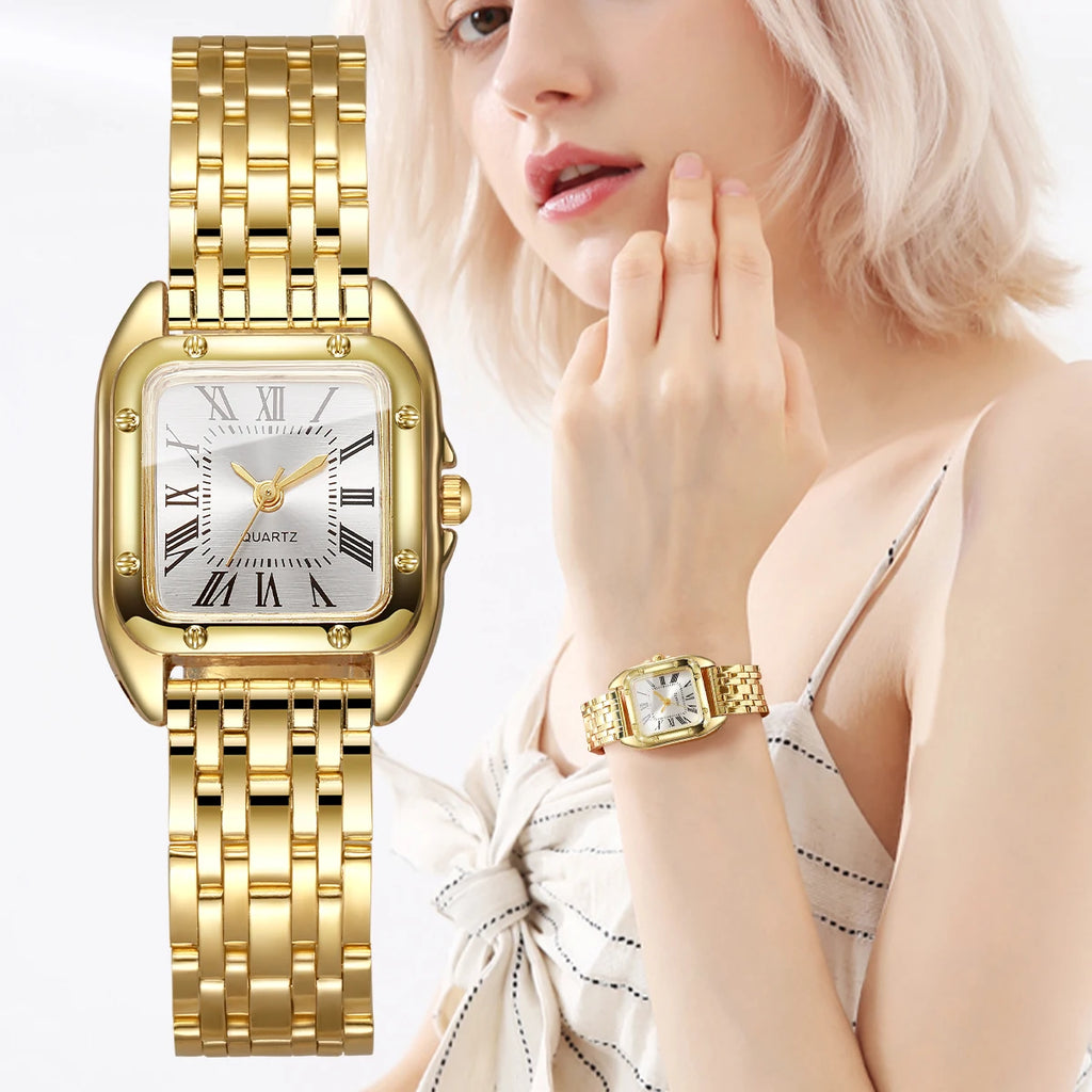 Luxury Square Women Quartz Watch Fashion Roma Dial Ladies Wristwatch Reloj Mujer Girls Clock Gift (Without Box)