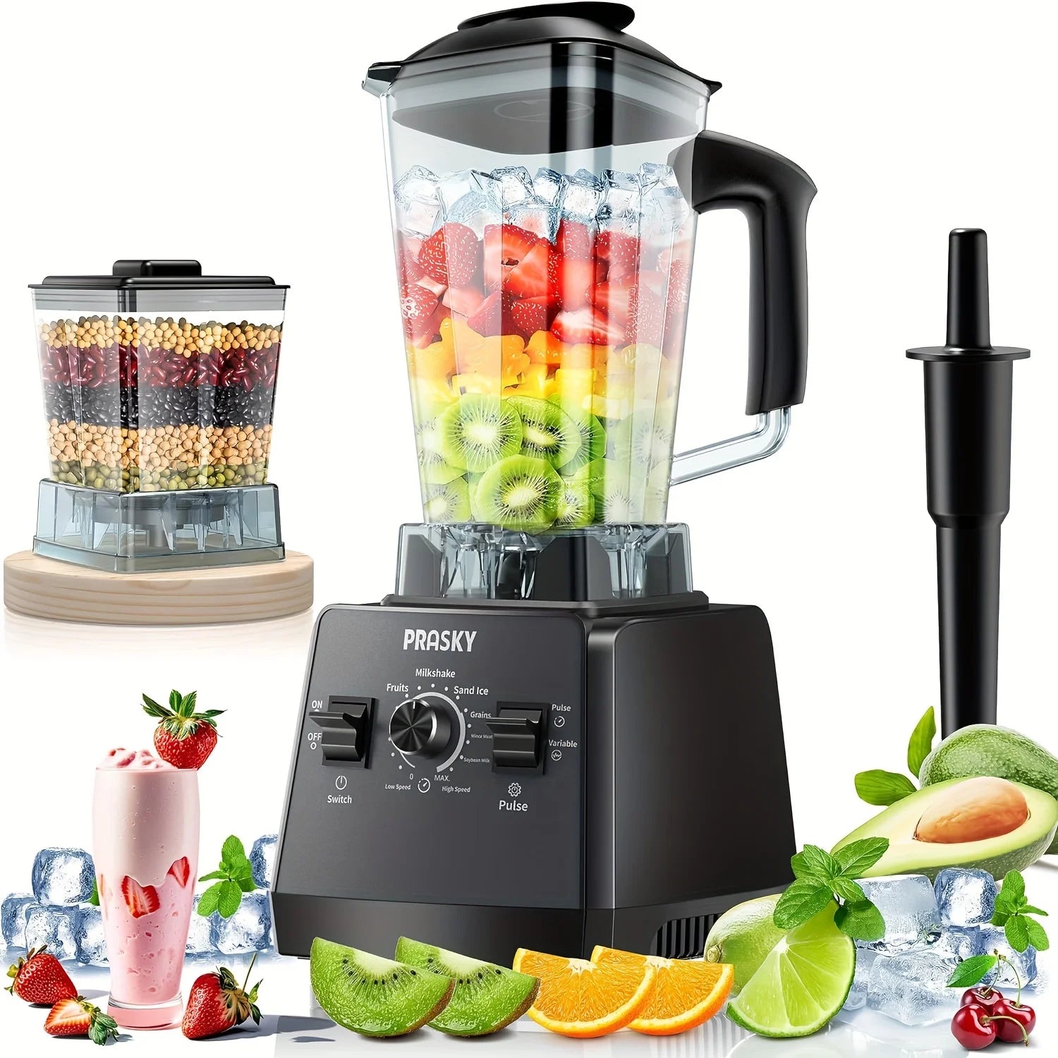 PRASKY 2400W Blender and Grinder Combo 25000RPM Powerful Kitchen 68oz BPA Free 2 Containers Professional  Blenders Ice Crushing