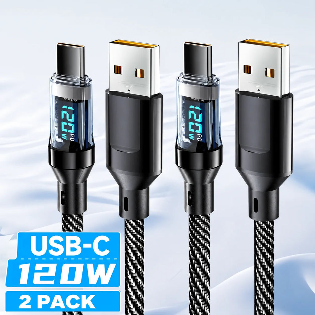 NNBILI 120W USB A to Type C Super Fast Charging Cable Digital Display USB Type C to Type C Data Cable For iPhone Android Phones