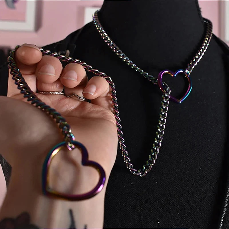 Heart O-ring Slip Chain For Women Punk Rock Necklace Stainless Steel Cuban Long Necklace Trendy Simple Adjustable Y-Necklace