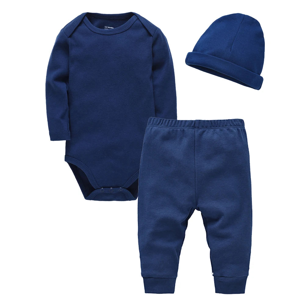 2/3 Pieces Set 100% Cotton Baby Rompers Pants Hat Blank Colors Kids Trousers Plain Newborn Clothing Muslin Bodysuit Clothes