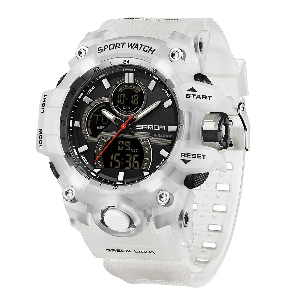 SANDA Digital Men Watch Military Sport Waterproof Wristwatch Man TPU Strap Quartz LED Clock Fashion Stopwatch Date Male Clock