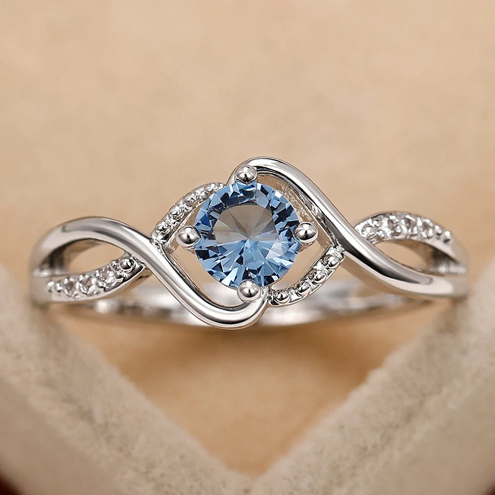 Huitan 2022 Modern Design Women's Wedding Rings Charming Blue Cubic Zirconia High Quality Silver Color Ring Engagement Jewelry