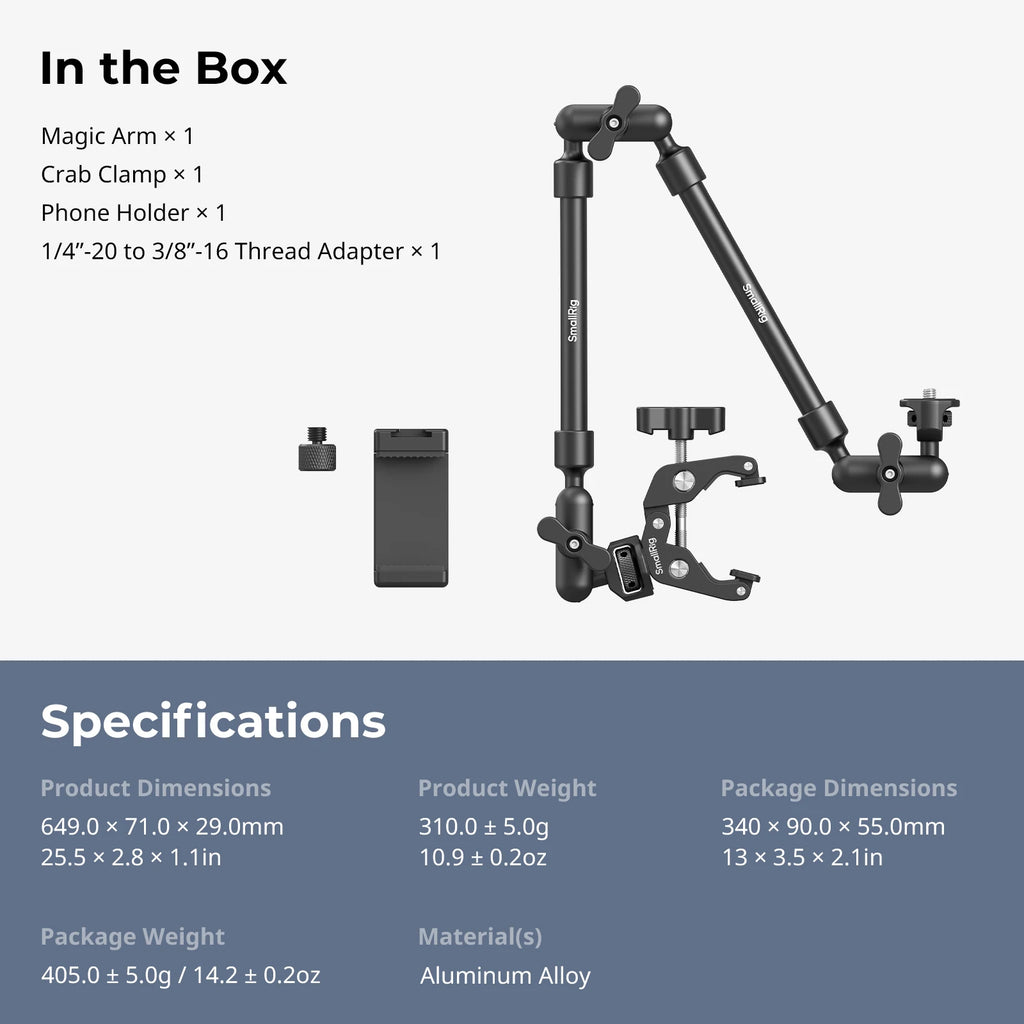 SmallRig Desktop Shooting Magic Arm with Crab Clamp Kit, Adjustable  Magic Arm for Smartphones, Webcams and Action Cameras 4766