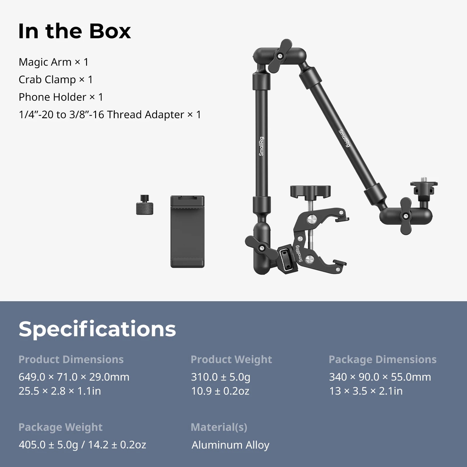 SmallRig Desktop Shooting Magic Arm with Crab Clamp Kit, Adjustable  Magic Arm for Smartphones, Webcams and Action Cameras 4766