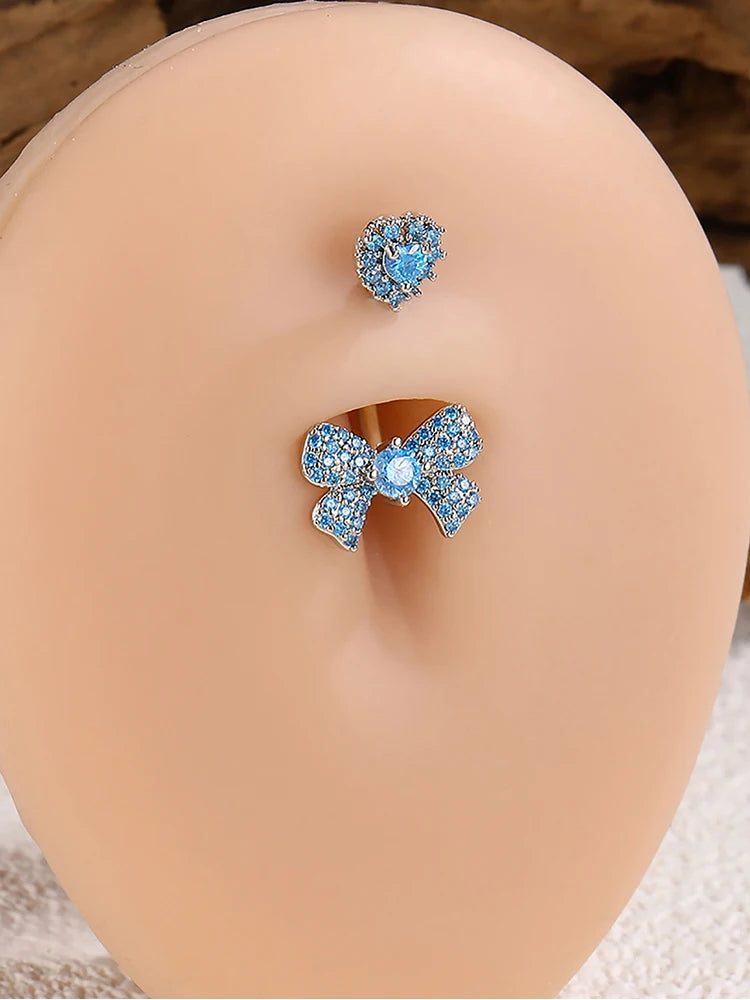KUNIU 1Pc  Simple Fashion Bow With Zirconium Navel Ring Lady'S Personal Puncture Jewelry Belly Button Nail Belly Jewelry
