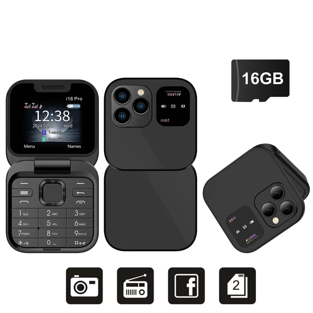 SERVO Mini Flip Mobile Phone Speed Dial Magic Voice Flashlight Blacklist Call Recording FM Radio Dual SIM 2G Foldable Cellphones
