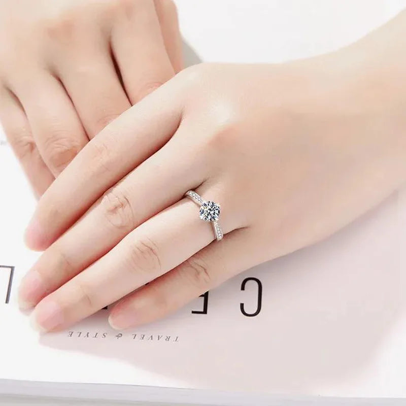 925 Sterling Silver Zircon Adjustable Engagement Rings For Women Wedding Elegant Jewelry Ladies Accessories Gifts