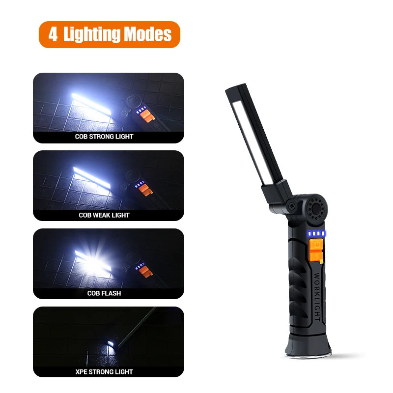 1pc COB LED Work Light Dimmable USB Rechargeable LED Flashlight Inspection Lamp With Magnet&Hook 14500/18650 Battery Torch Light