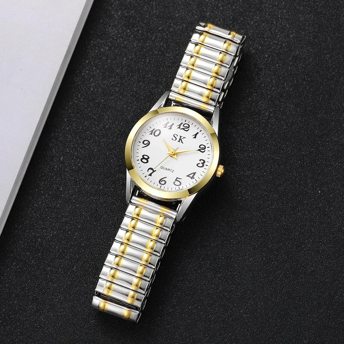 5PCS/Set Fashion Arabic Dial Women Quartz Watches Elastic Strap Ladies Wristwatch Heart Jewelry Set Reloj Mujer (Without Box)