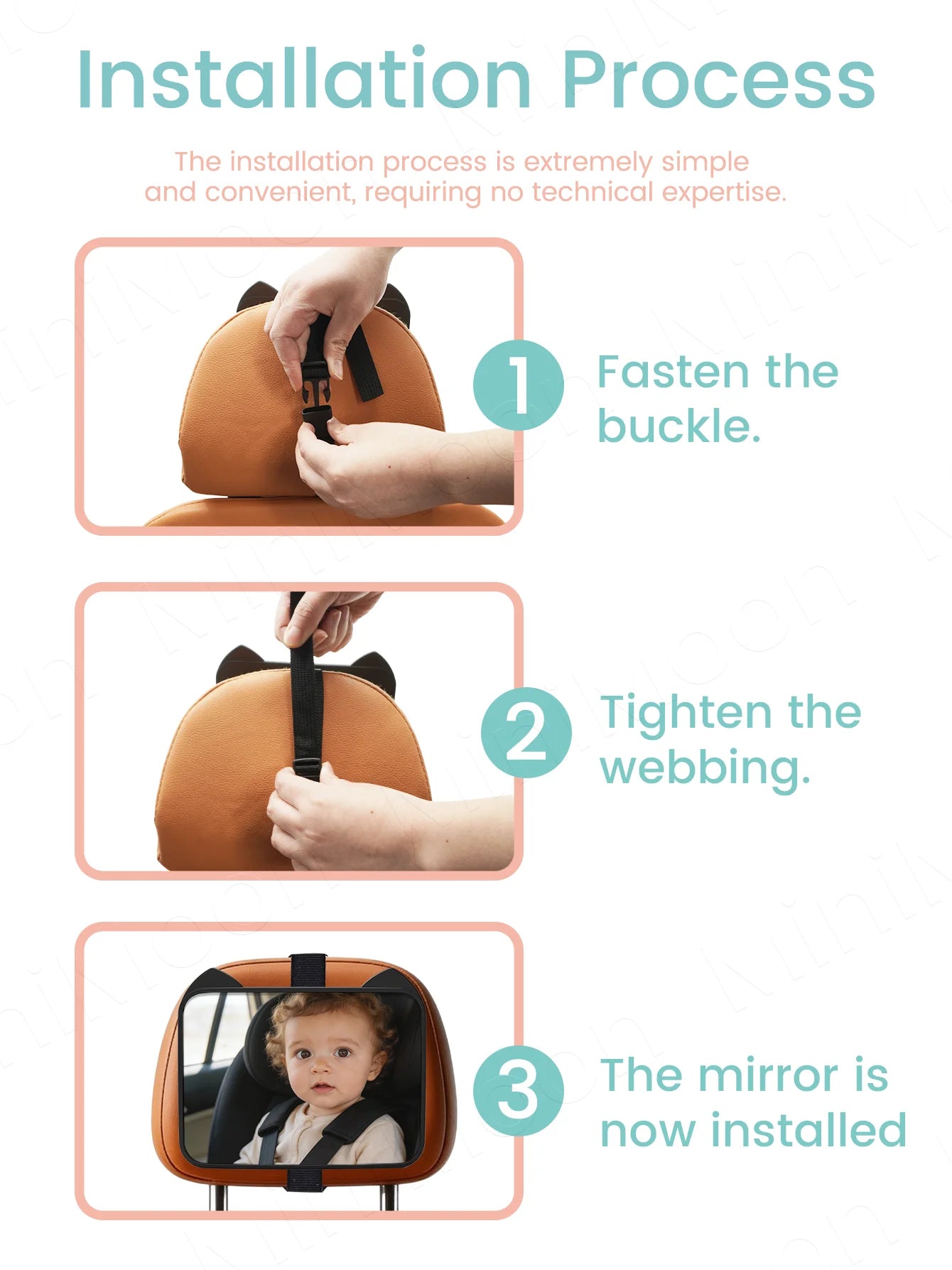 Adjustable Wide-Angle Car Seat Mirror, Headrest Mount Safety Monitor for Rear-Facing Baby & Child