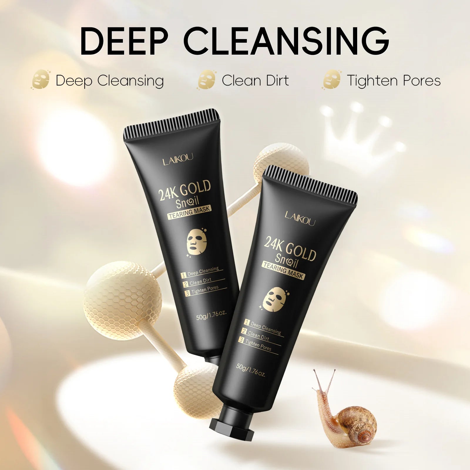 Laikou 24K Gold Snail Peel Off Mask Powerful Pore Cleaner Blackhead & Dirt Remover Detoxifying Facial Shining Skin Care 50g