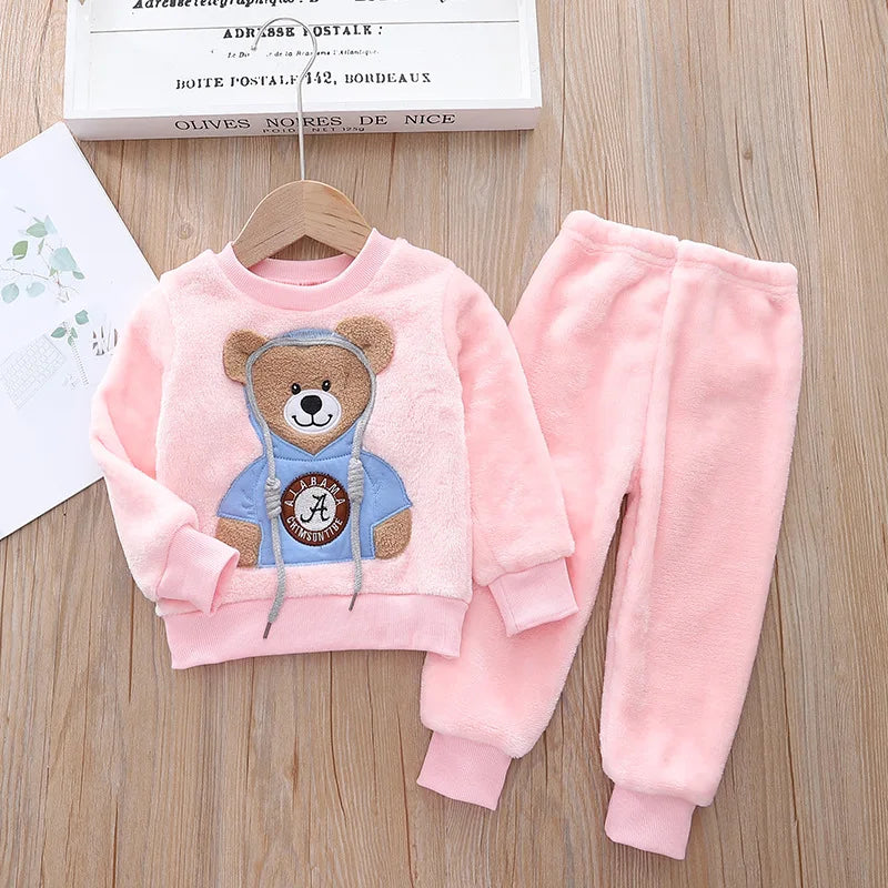 2023 New winter Baby Boy Girl Thicken Pajamas Set Flannel Fleece Toddler Child Warm Catoon Sleepwear Kids Home Suit 0-5Y