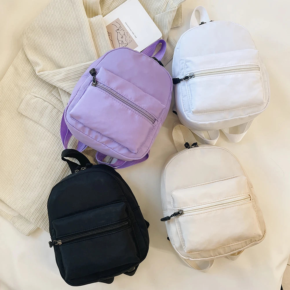 Fashion Solid Color Backpack Women Nylon Knapsack Preppy Style Mini Rucksacks