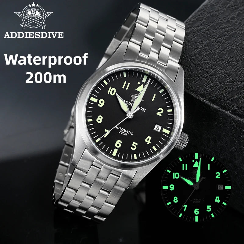 ADDIESDIVE Watches For Men Luxury Business Leisure Automatic Mechanical Men's Watch Fluorescent Waterproof 8215 316L Stainless