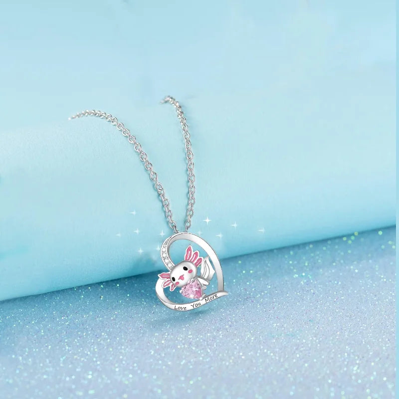 Cute Axolotl Crystal Pendant Necklaces Gifts for Girls Daughter Boys Son Granddaughter Niece Birthday Christmas Graduation Gift
