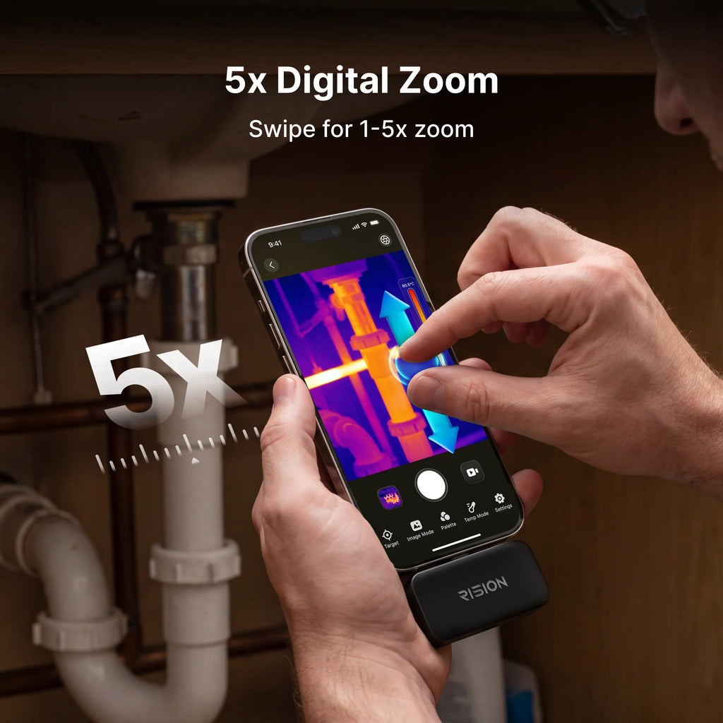 RISION Magic Thermal Camera, Hot/Cold Spot Track, Live Temp for USB-C iOS, Android & Win, 320x240 QuadIR, w/-4°F~1112°F , ±3.6℉ Accuracy 25Hz Thermal Imaging Camera for HVAC/Electrical Inspection
