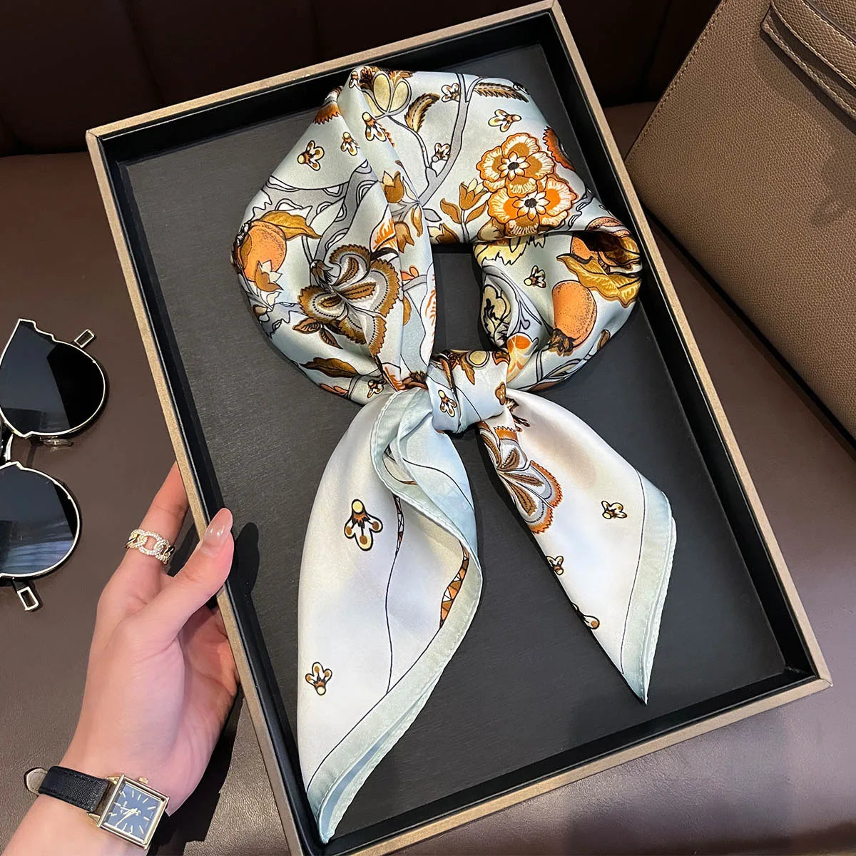 2025 New Yellow Lemon Print Square Silk Scarf for Women 70*70cm Neck Ties Fashion Decorate Neckerchief Female Hijab Bag Ribbions
