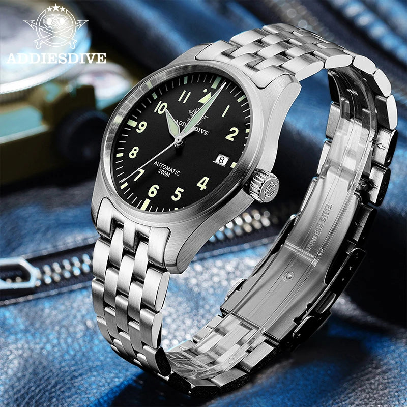ADDIESDIVE Watches For Men Luxury Business Leisure Automatic Mechanical Men's Watch Fluorescent Waterproof 8215 316L Stainless