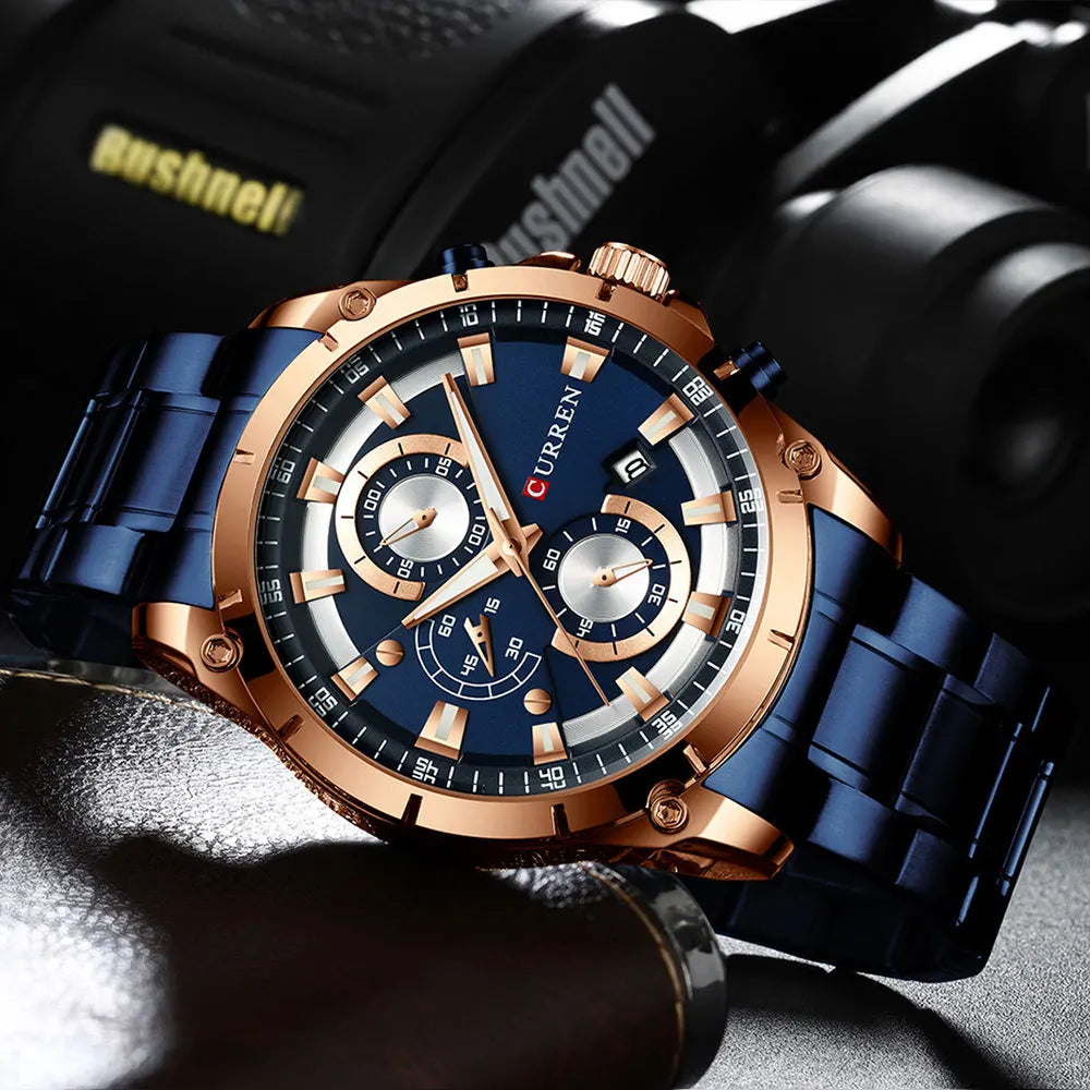 CURREN 8360 Quartz Men's Water-Resistant Business Watch, Minimalist Stainless Steel Strap Multi-Function Six-Hand Calendar Watch