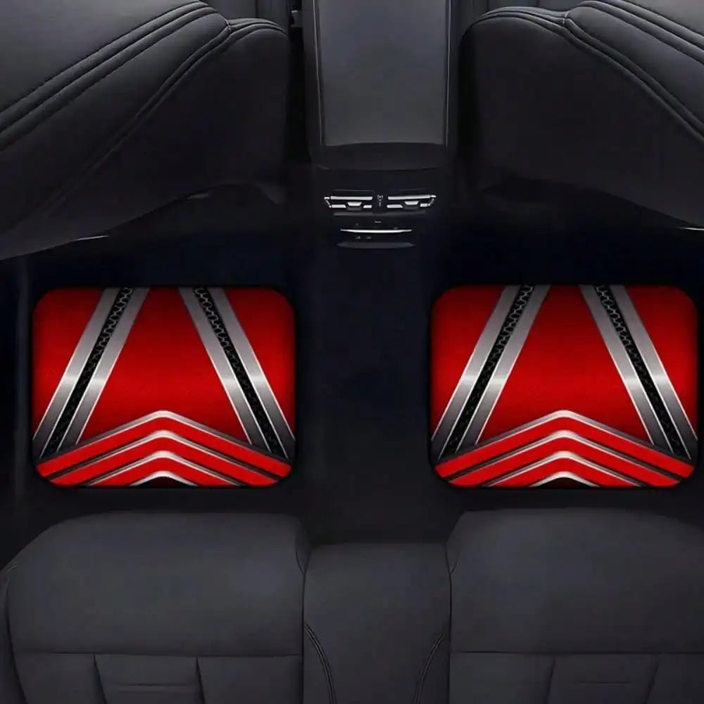 2/4pcs Red and Black Geometric Pattern Cool Car Floor Mats, Durable, Universal Fit for Sedans, Trucks, and SUVs
