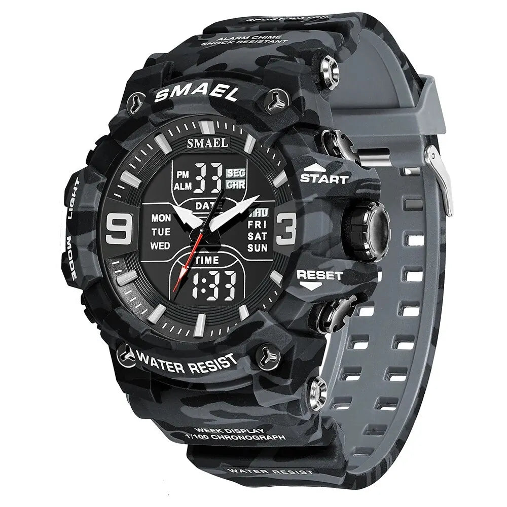 SMAEL 8049MC Camouflage New Style Digital Waterproof Sports Watches Men's Shock Analog Dual Display Watch
